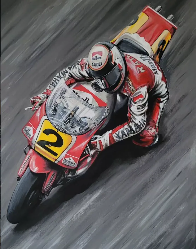 Peinture d'une moto de Grand Prix Yamaha Pilote Wayne Rainey